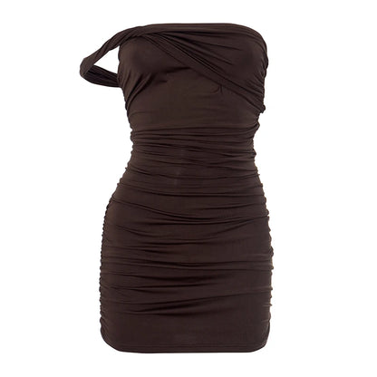 Brown Single Shoulder Mini Dress Brown