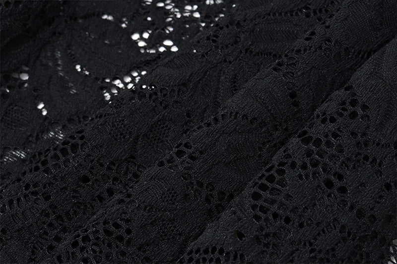Black Lace See Through Top and Maxi Skirt Two Piece Set