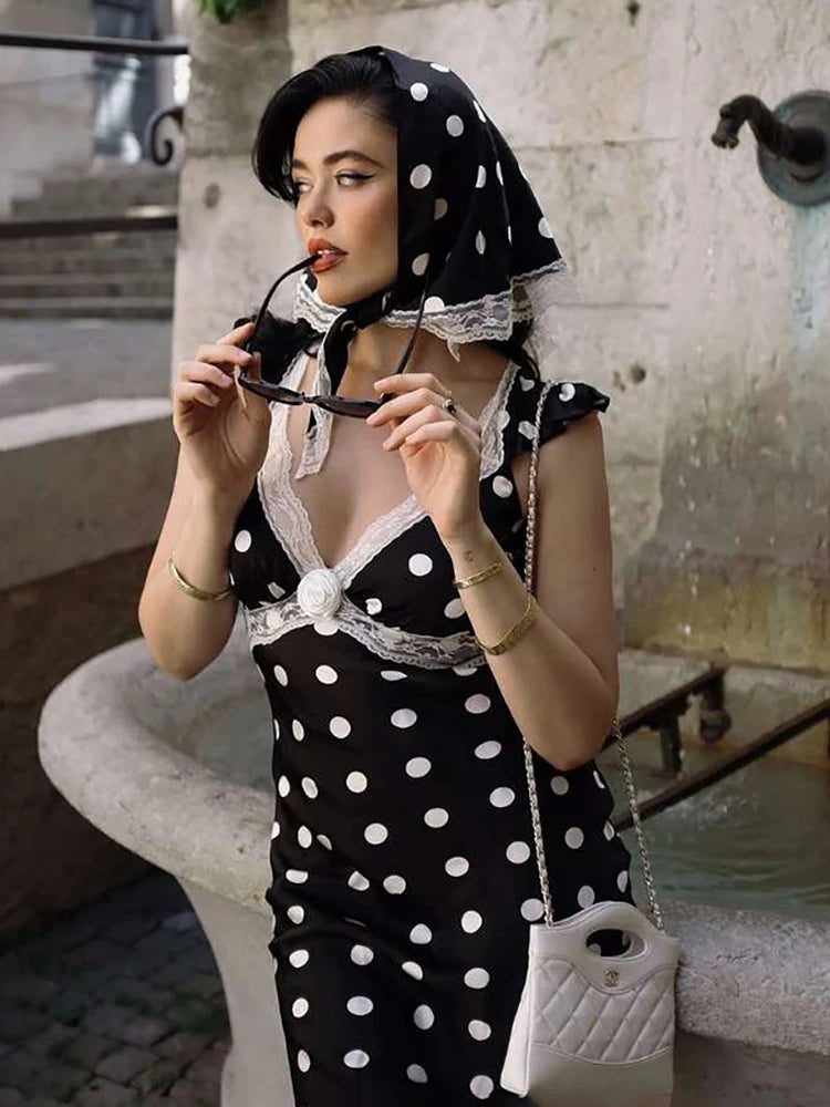 Black Backless Polka Dot Ruched Bodycon Midi Dress
