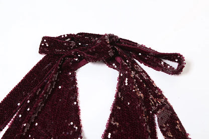 Claret Sequins Deep V Neck Backless Mini Dress