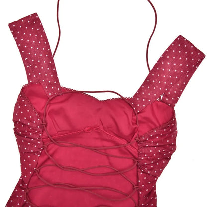 Red Polka Dot Chiffon Backless Mini Dress