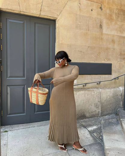 Lace-Up Long Sleeve Knit Maxi Dress