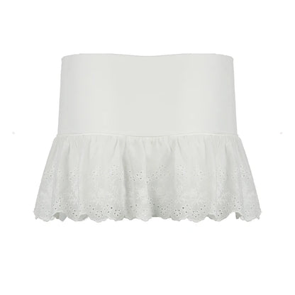 White Embroidery Mini Skirt with Shorts