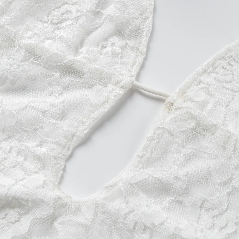 White Hollow Out Lace Mini Dress