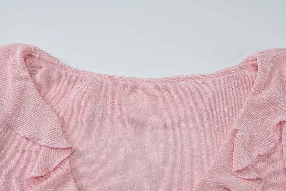 Pink Ruffled Flare Sleeve V-Neck Top