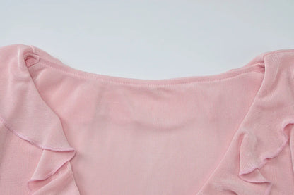Pink Ruffled Flare Sleeve V-Neck Top