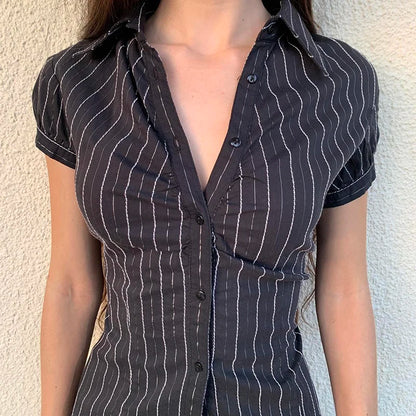 Turn-down Neck Short Sleeves Shirt