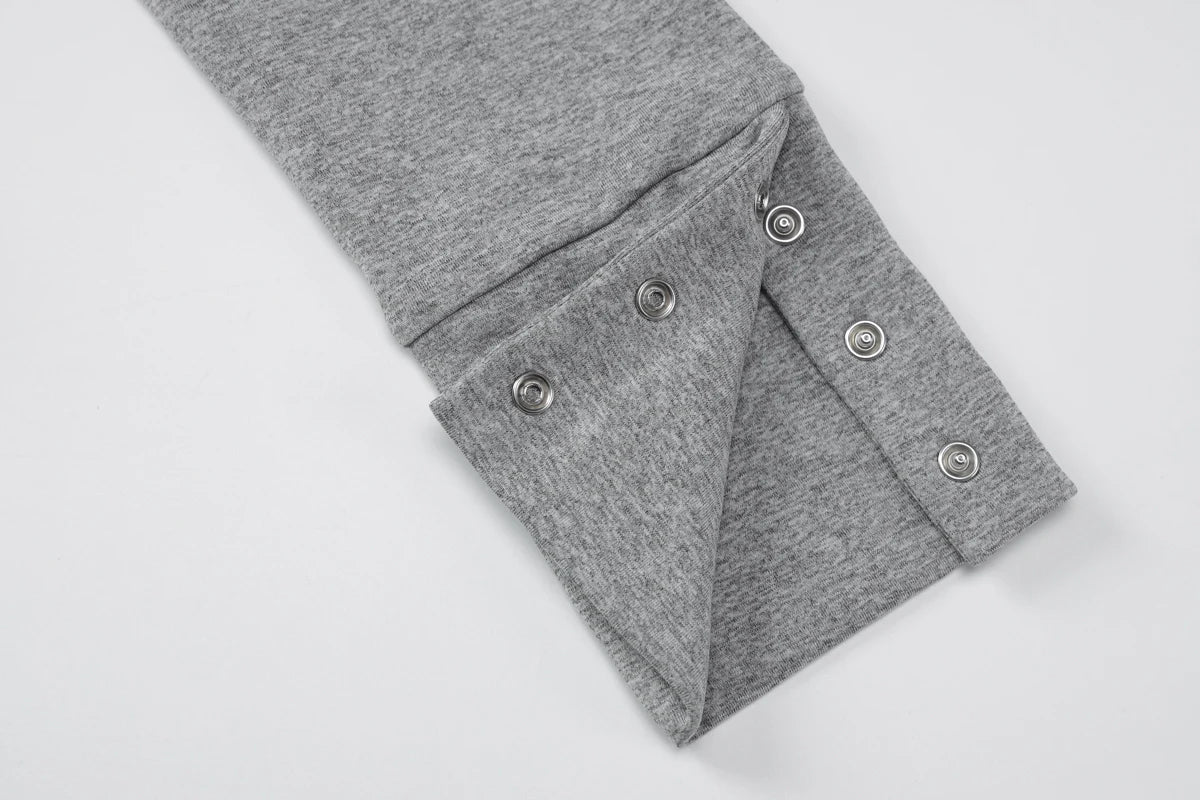 Gray Turn-Down Collar Long Sleeve Slim Cardigan Top