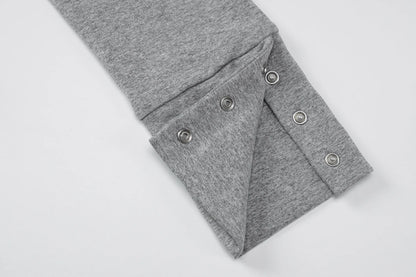 Gray Turn-Down Collar Long Sleeve Slim Cardigan Top