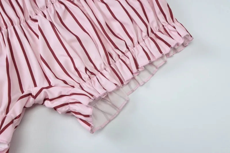 Pink Striped Tube Top and Mini Shorts Two Piece Set