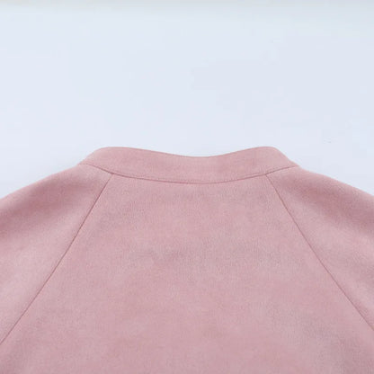 Pink Zip Up Suede Jacket