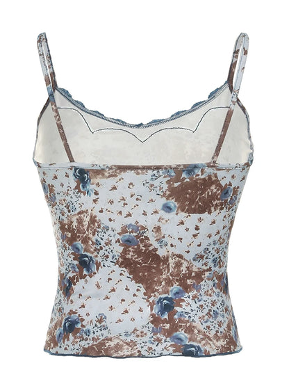 Floral Print Lace Backless Camisole