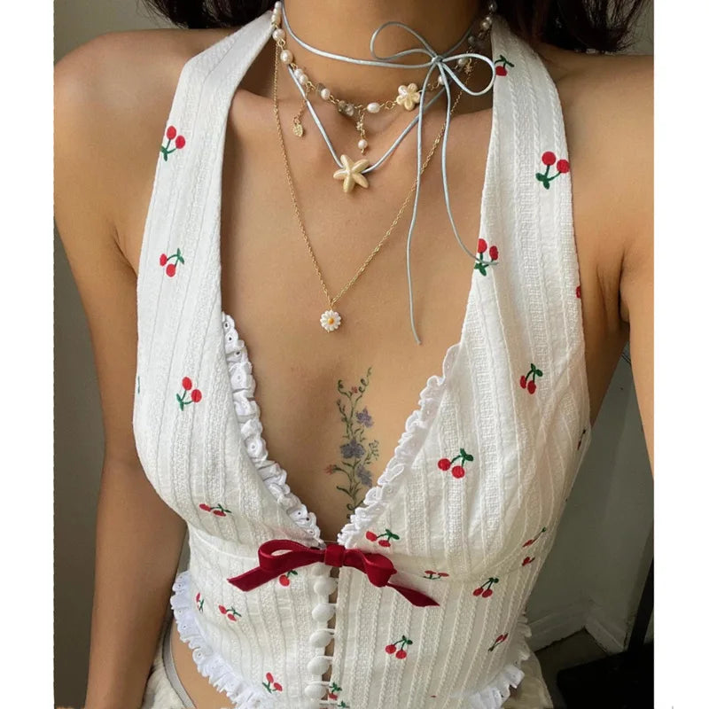White Floral Lace Bow Top