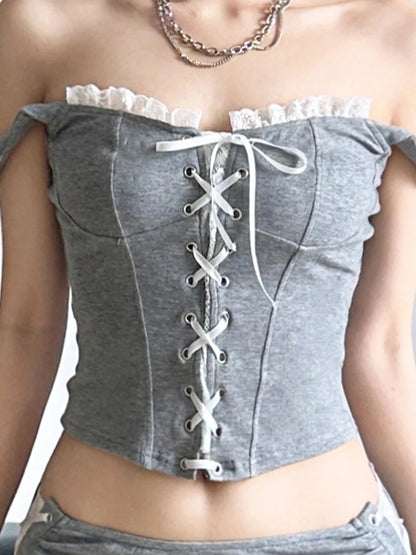 Gray Lace Trim Top