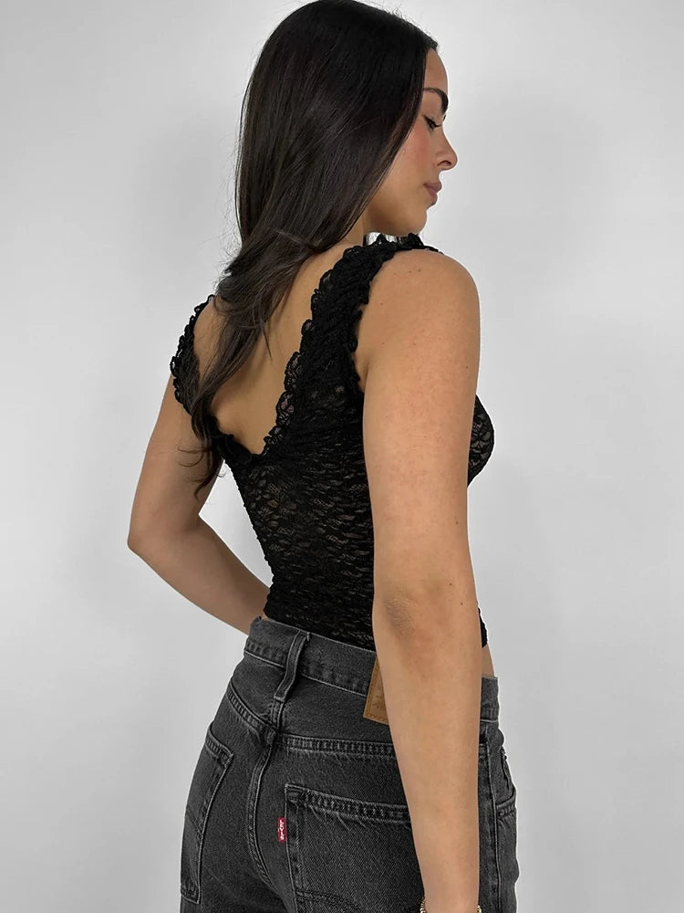 See Through Lace V-Neck Top