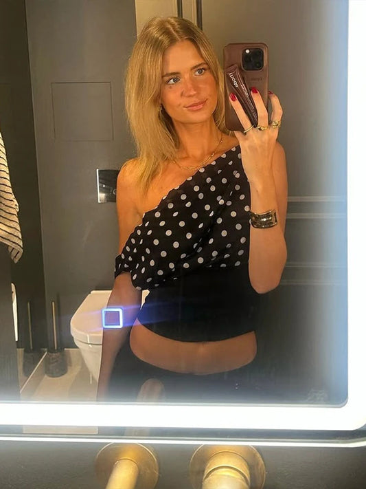 Polka Dots Off Shoulder Backless Ruched Top
