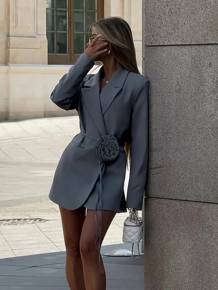 Notched Collar Flower Single Button Blazer