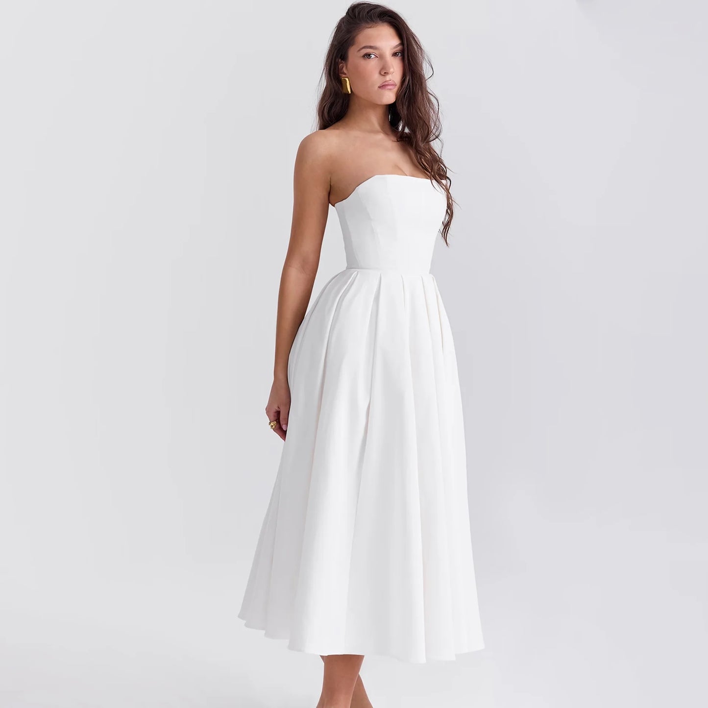 De Fiesta in Strapless Flare Dress White Corset Dress Night Dresses