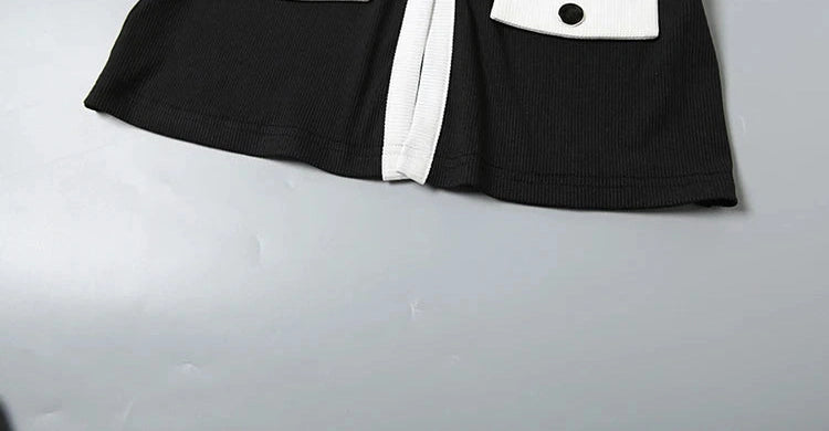 Ribbed Patchwork Two Piece Set Single-Breasted Sleeveless Top Stretch Shorts Daily