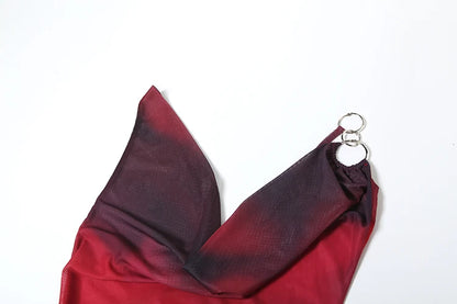 Metal Buckle Backless Halter Dress with Sheer Design