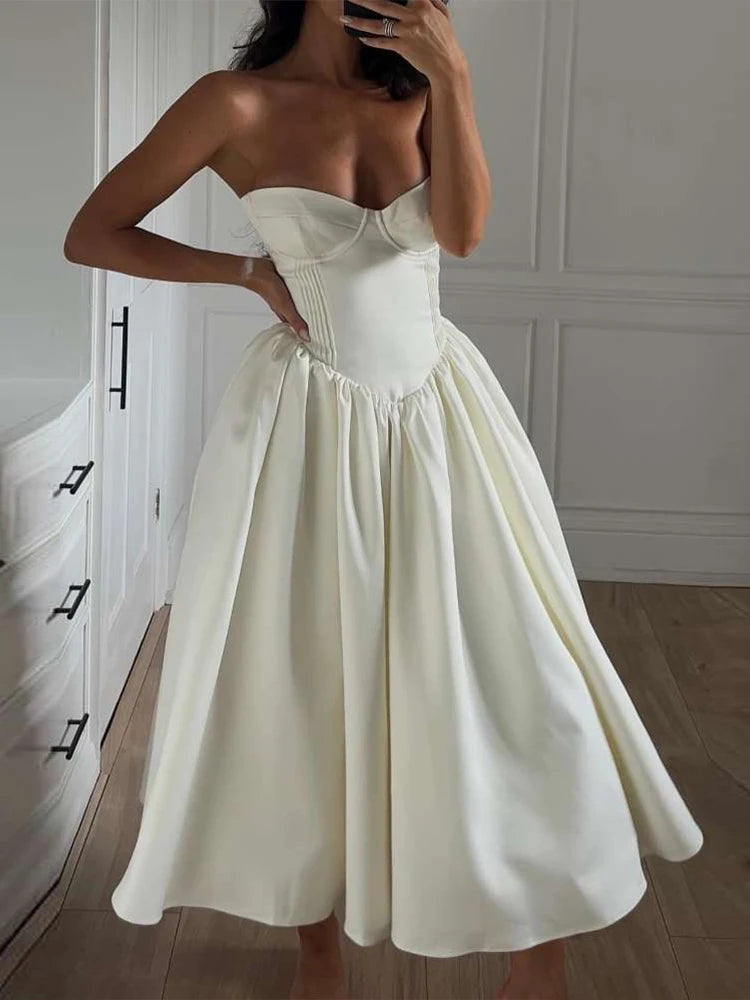 Backless Dress Cleavage Chest Wrap Loose Ruffles Gown Girl Long Bodycon