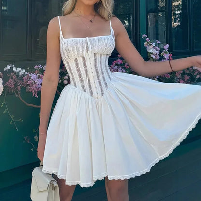 Pure Lace Fluffy Backless Camisole Dress