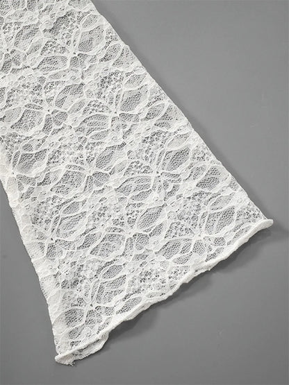 Lace Long Sleeve Knitted Perspective Tee for Women