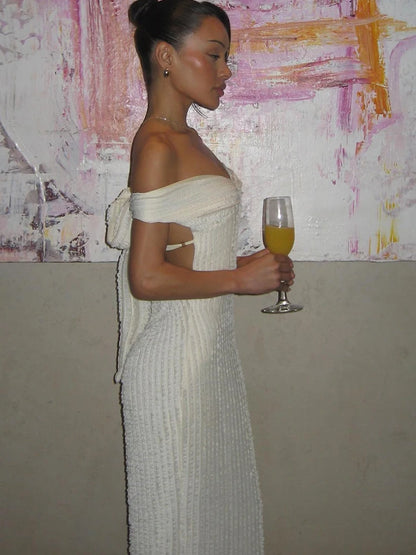 Slim Strapless Maxi Dress with Lace-Up Back