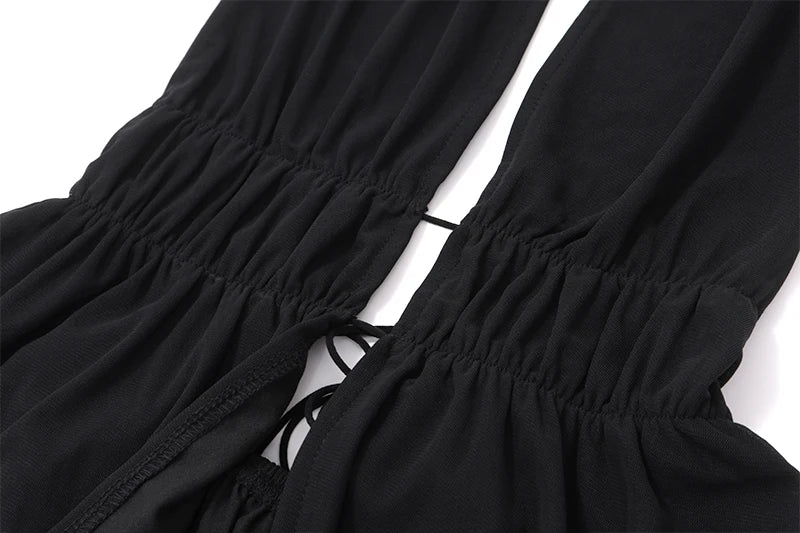 Black Backless Mesh Sleveless Halter Tank Top