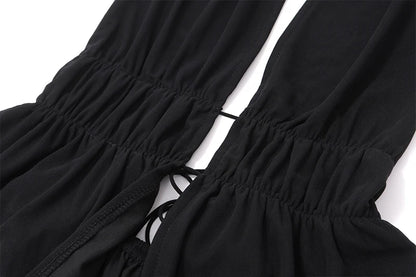 Black Backless Mesh Sleveless Halter Tank Top