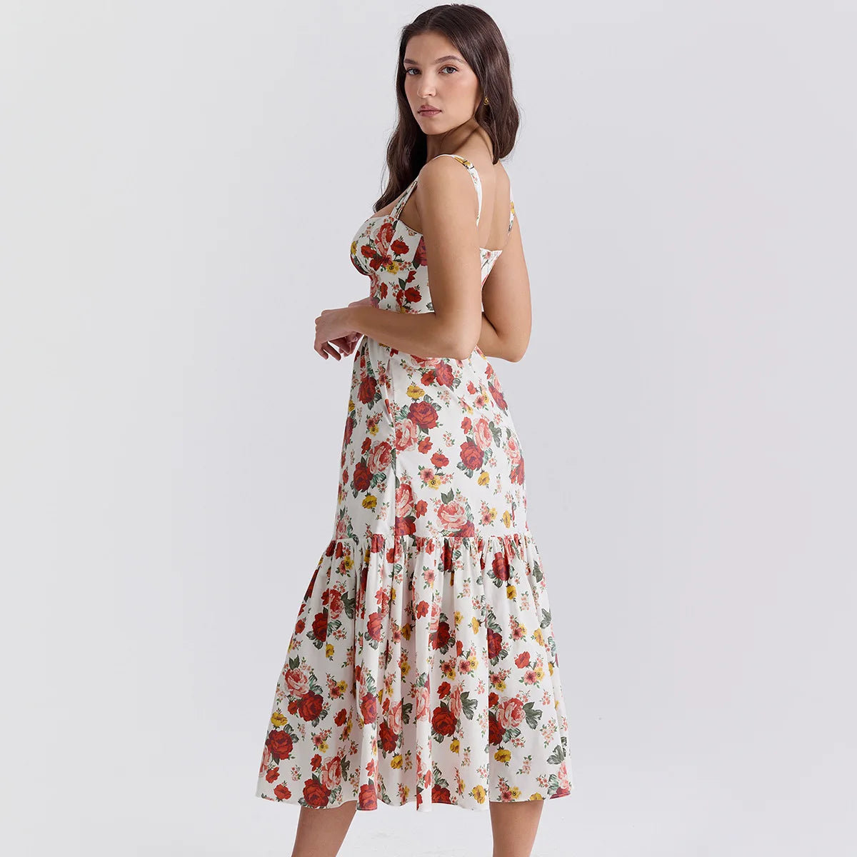 Ruffle Fit and Flare Pocket Midi Dress