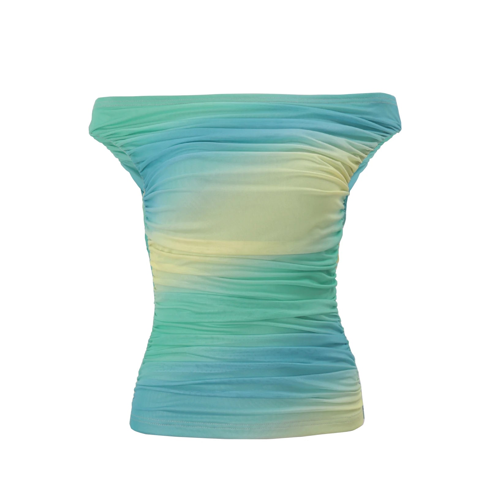Blue Tie Dye Off Shoulder Slim Ruffle Top