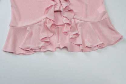 Pink Ruffled Flare Sleeve V-Neck Top