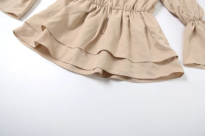 Khaki Lantern Sleeve Mini Dress