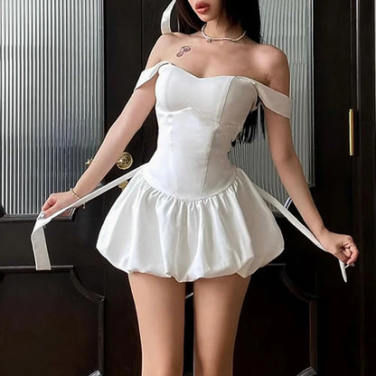 White Satin Bow Mini Dress WHITE