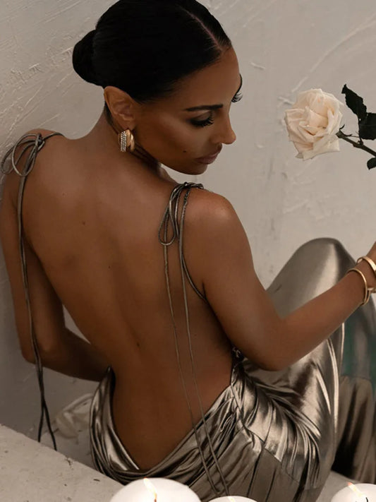 Gold Backless Maxi Dress