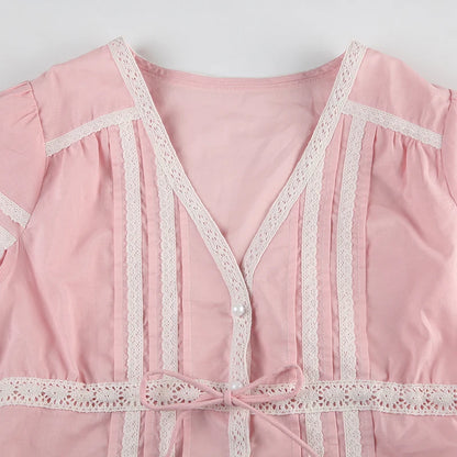 Pink Lace Split Crop Top