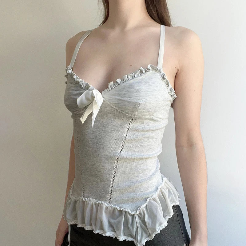 Lace Ruffles Bow Top