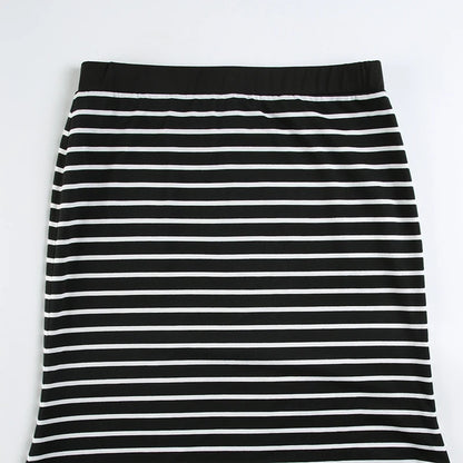 Strip Long Skirt with Chic Slit Design