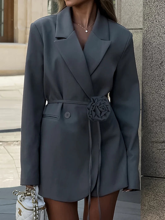 Notched Collar Flower Single Button Blazer