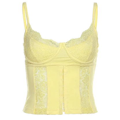 Lace Patchwork Hollow Top Yellow
