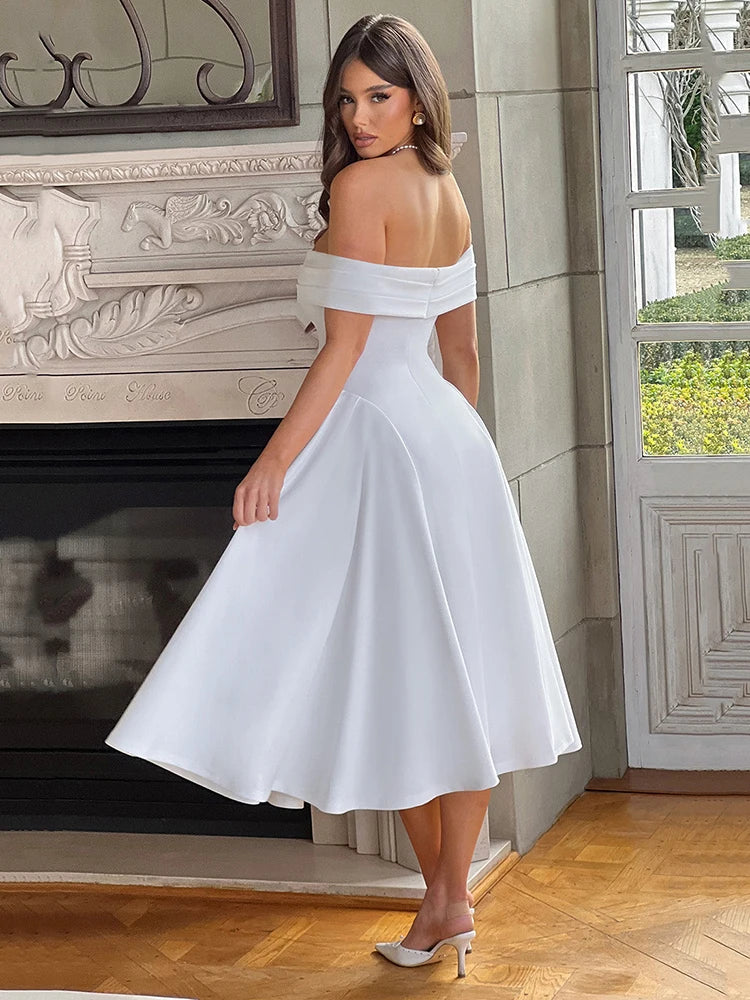 Off Shoulder Backless Midi Dress