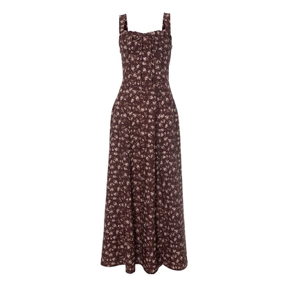 S Spring Floral Backless Slim Camisole Dress