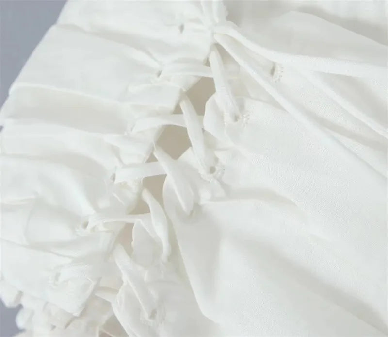 White Cotton Lace Up Top