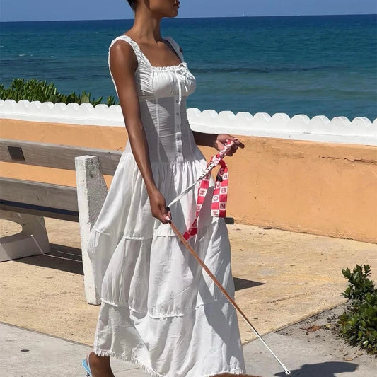 White Slim Sleeveless Maxi Dress