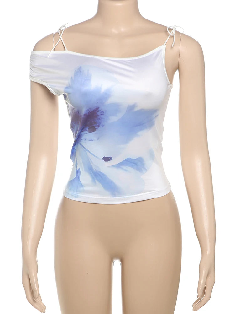 Tie-Dye Crop Top Irregular Collar Sleeveless tie Classic Top