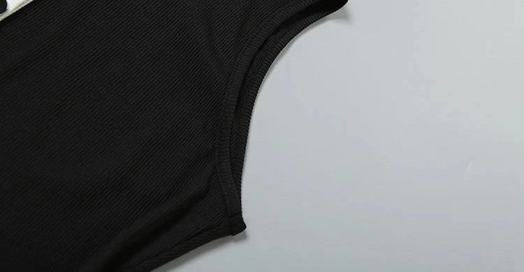 Ribbed Patchwork Two Piece Set Single-Breasted Sleeveless Top Stretch Shorts Daily