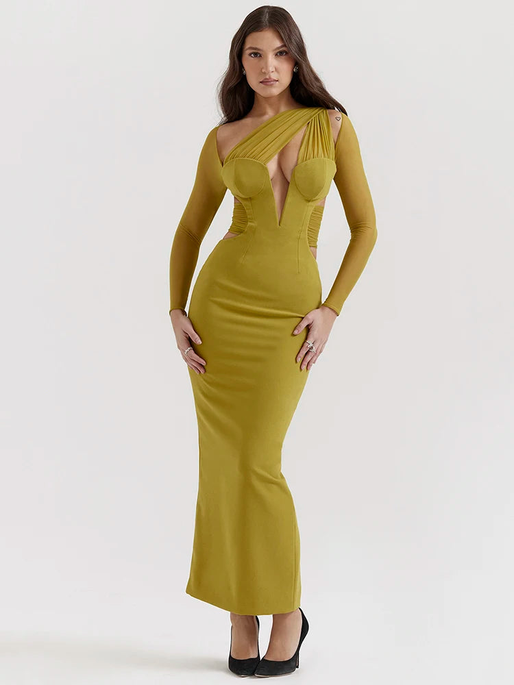 Hollow Out Mesh Bodycon Maxi Dress