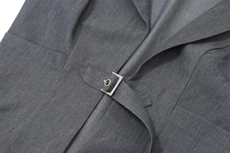 Gray Halter V-Neck Blazer Top