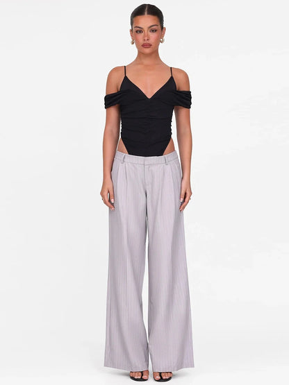 Classic Solid V-neck Off Shoulder Bodysuit